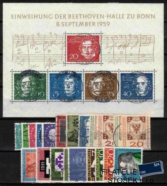 Bundes známky Mi 302-325 Kompletní ročník 1959 na kartičce A5