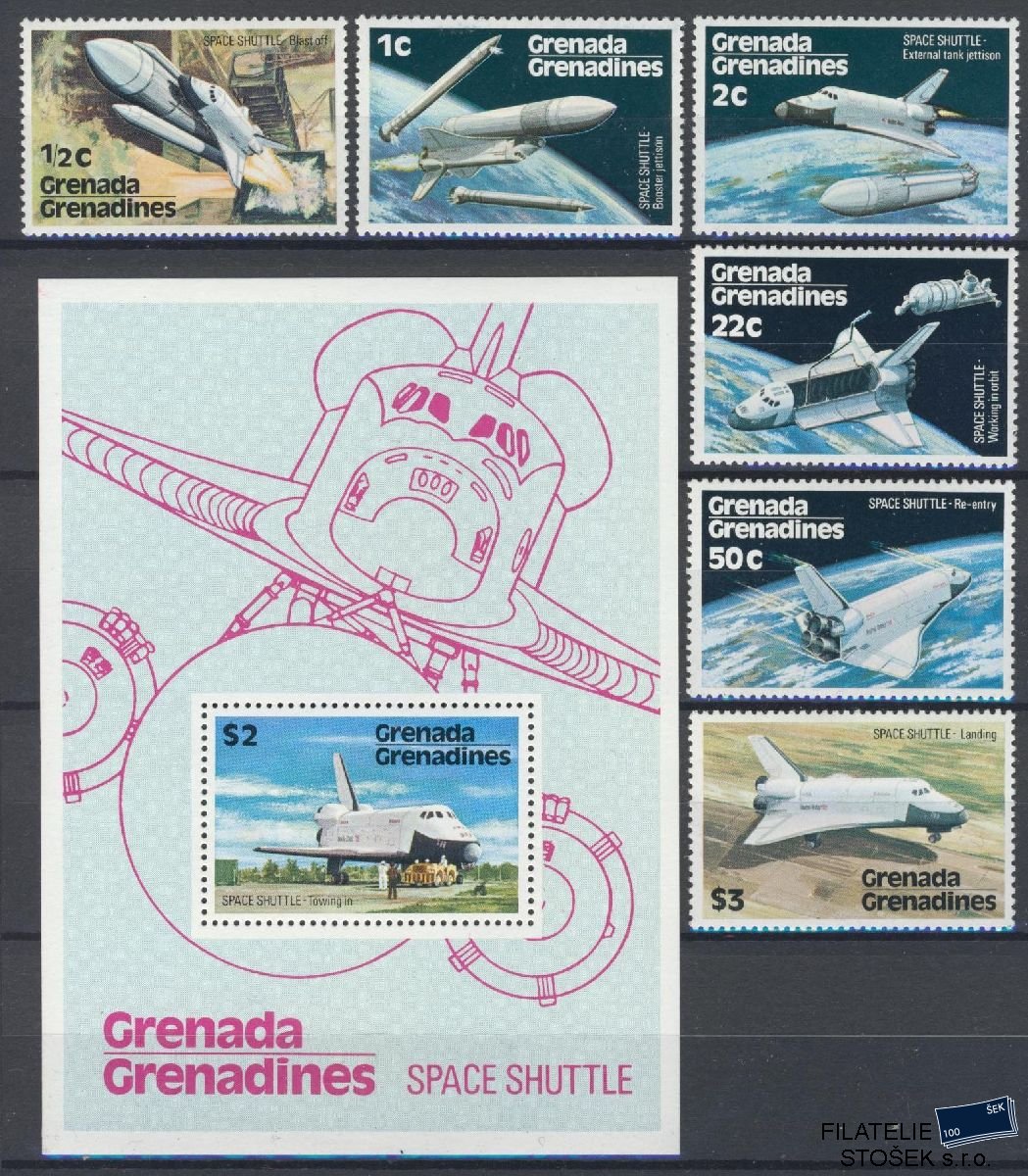 Grenada Grenadines známky Mi 253-58 + Bl 31 - Kosmos